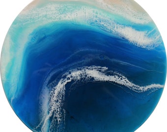 Round Ocean Resin Painting On Canvas