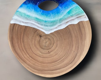 Ocean Resin Cheese Board - Round Raw Tree Ring Wood - MADE and ready to Ship!
