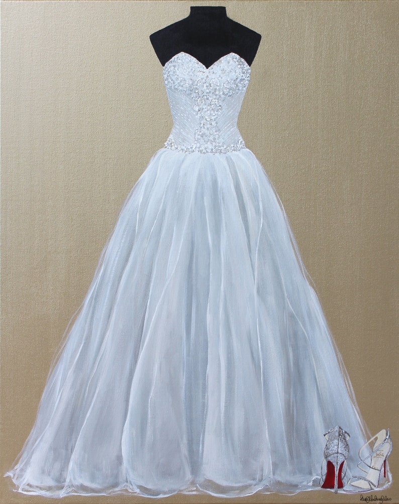MADE TO ORDER Custom Wedding Dress Painting Choose a Size Free Shipping imagem 3
