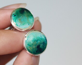 Resin Cufflinks, 12mm, Father's Day, Groomsmen Gift - Green Cufflinks