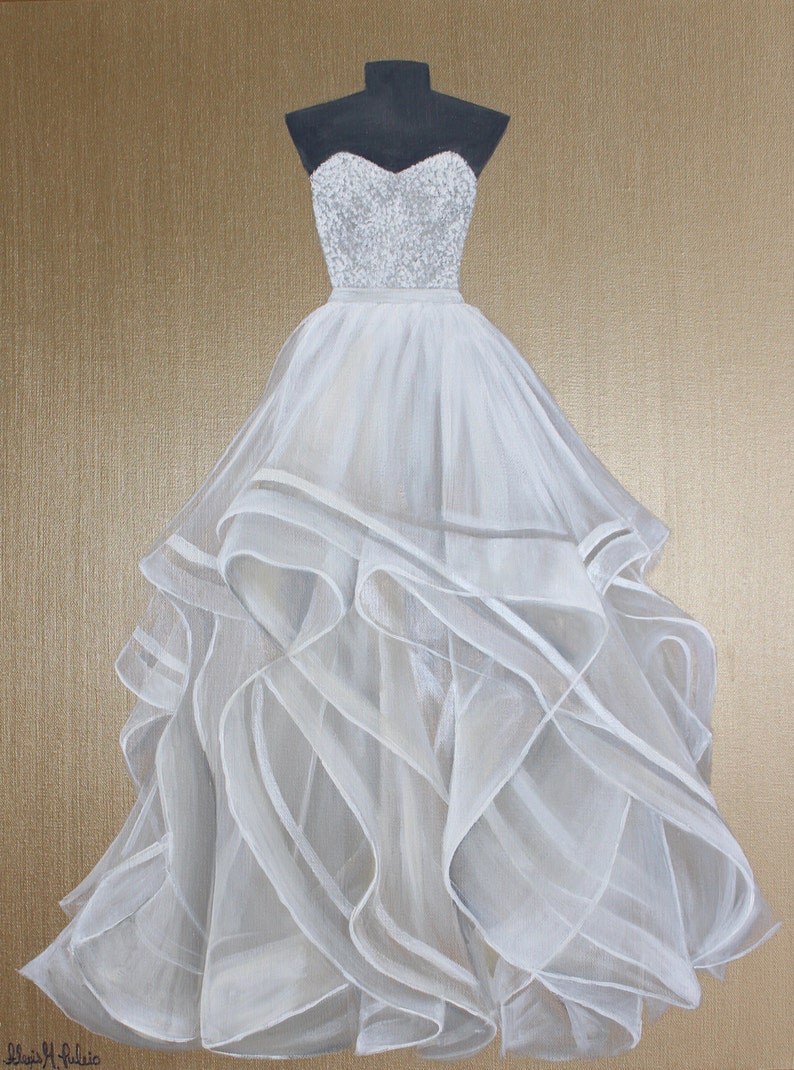 MADE TO ORDER Custom Wedding Dress Painting Choose a Size Free Shipping imagem 1