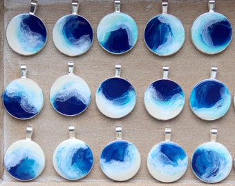 Handmade Resin Pendant -  Dark Blue Waters