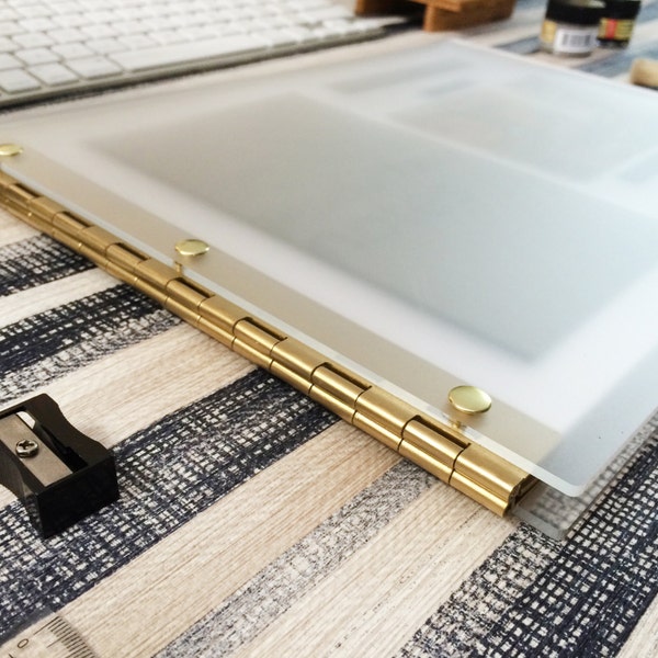 Frosted Clear Portfolio with Gold Hinges 8.5x11 Landscape Orientation - Portfolio Presentation 8.5x11 Screw Post Portfolio Folio Design
