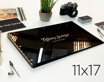 Glossy Black Portfolio with Gold Hinges 11x17 Portfolio Book Case 11x17 Landscape Screw Post Portfolio Presentation Portfolio Case folio