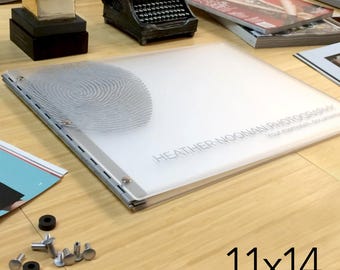 11x14 landcsape Frosted Clear portfolio w/ silver hardware - Portfolio Case 11x14 Landscape - screw post portfolio Book Presentation