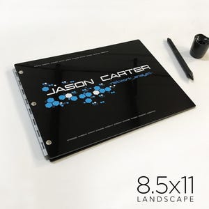 8.5x11 Landscape Glossy Black Portfolio with Silver Hinges Portfolio Book Case 8.5x11 Landscape Screw Post Presentation Portfolio Case