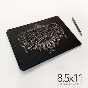8,5x11 Paisagem Preto Fosco Portfólio com Dobradiças Pretas Portfólio Livro Estojo 8,5x11 Paisagem Parafuso Poste Elegante Portfólio Apresentação Estojo