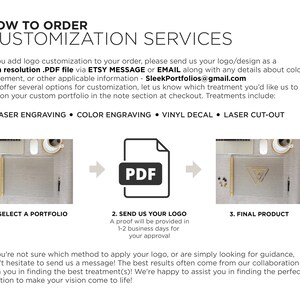 May include: How to order custom laser engraving, color engraving, vinyl decal, or laser cut-out services.  Select a portfolio, send your logo in a PDF file, and receive a proof within 1-2 business days.  Final product shown.