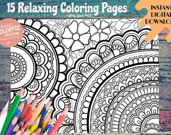 15 pages à colorier dessinées à la main, adultes et enfants, motifs floraux (téléchargement numérique)