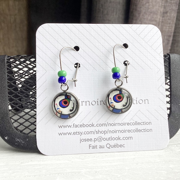 Miro, Galatea, cabochon earrings, seed beads, blue and green, stainless steel... CAB1008-1