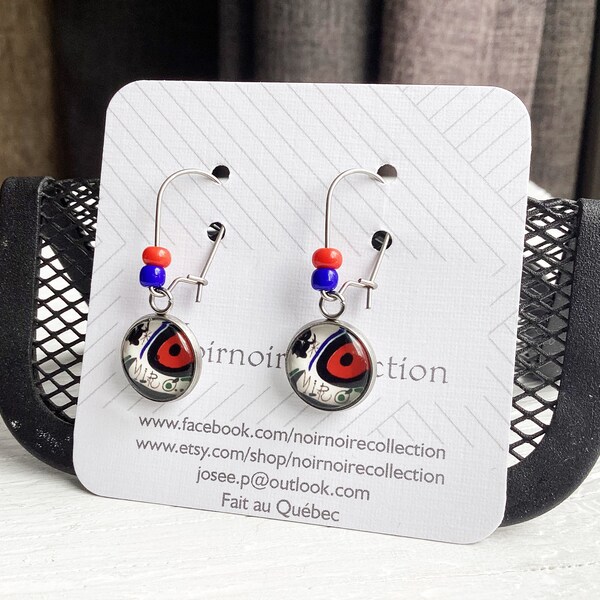 Miro, Très Libres, cabochon earrings, seed beads, blue and red, stainless steel... CAB1008-4