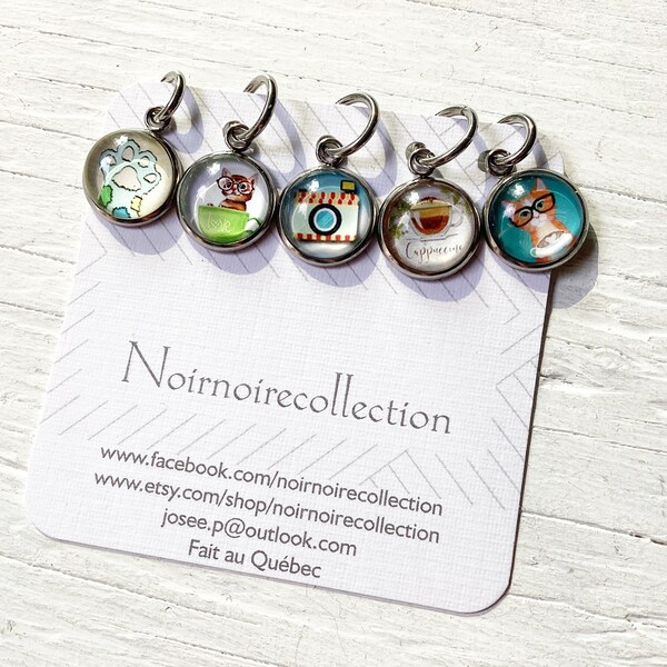 Stitch Markers, "Cat", Cat Paws, Cat with glasses, Cappuccino, Knitting, Stainless Steel...MM1036