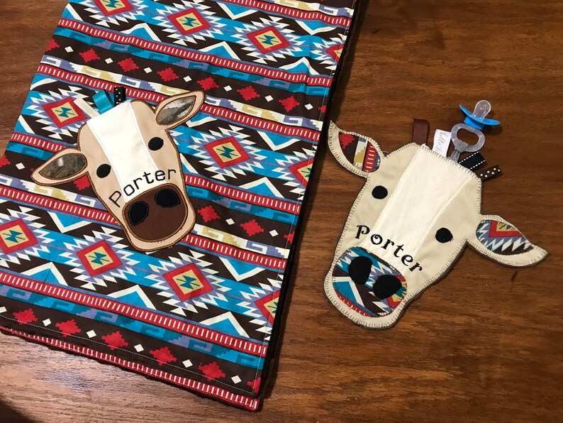 Personalized Boy Aztec Cow Buddy Blanket With Matching Cow Etsy