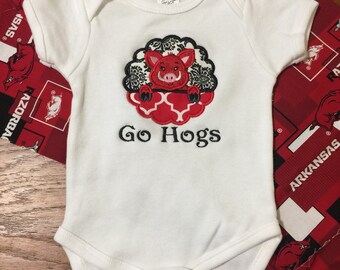 Arkansas Razorbacks Baby Onesie: Scalloped Boutique Apparel