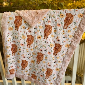 Pink Highland Cow Deluxe Blanket
