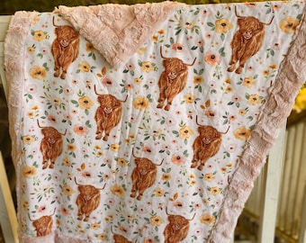 Pink Highland Cow Deluxe Blanket
