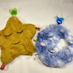 Moon and Star Binky Buddy: Minky Pacifier Holder