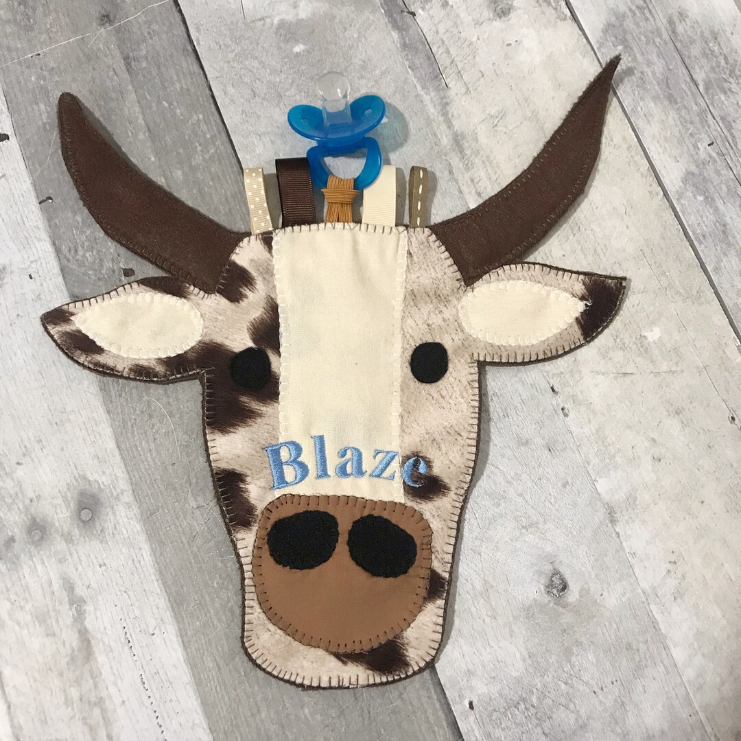 Longhorn Binky Buddy, Bull Personalized Baby Gift, Cow Pacifier Holder