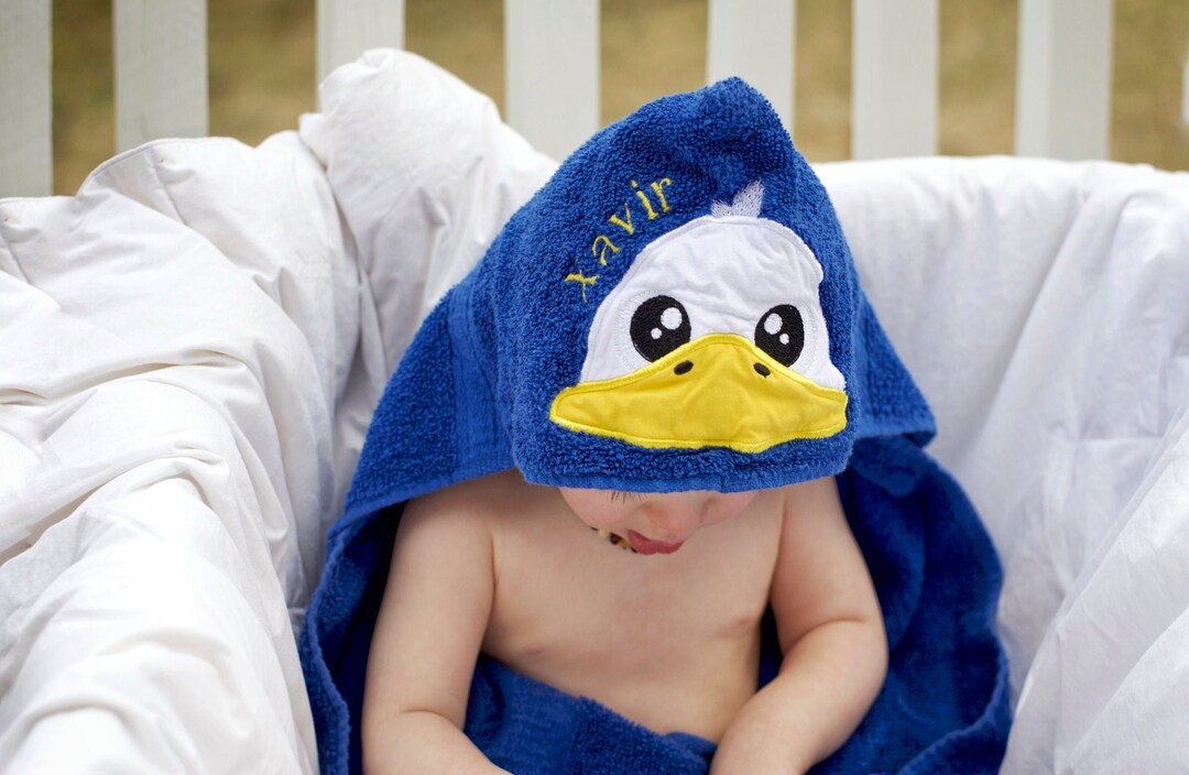 Babyhug Animal Embroidery Terry Hooded Bath Towel L 76 x B 76 cm - Navy Blue main image 0