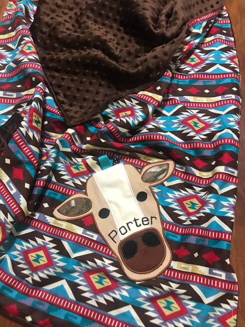 Personalized Boy Aztec Cow Buddy Blanket With Matching Cow Etsy