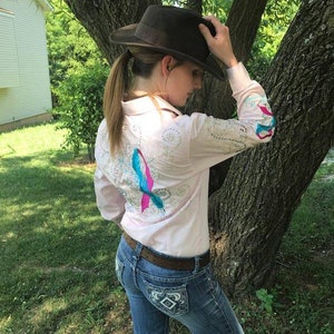 Western Rodeo Queen Shirt, Horsemanship Shirts, TETWP, Arena Shirt, Rodeo Queen Women Button-Up, Breast Cancer Awareness