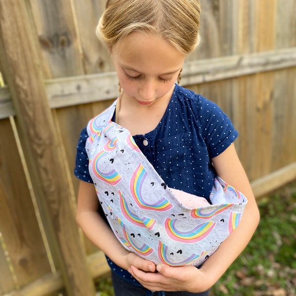 Rainbow Baby Doll Sling, Personalized baby doll carrier, Big Sister Gift, baby wearing, baby doll accessories