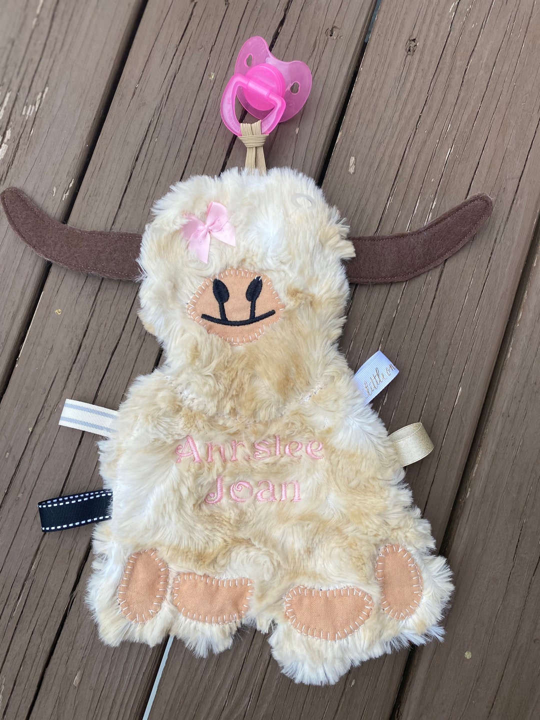 Highland Girl Cow Binky Buddy, Bull Personalized Baby Gift, Cow