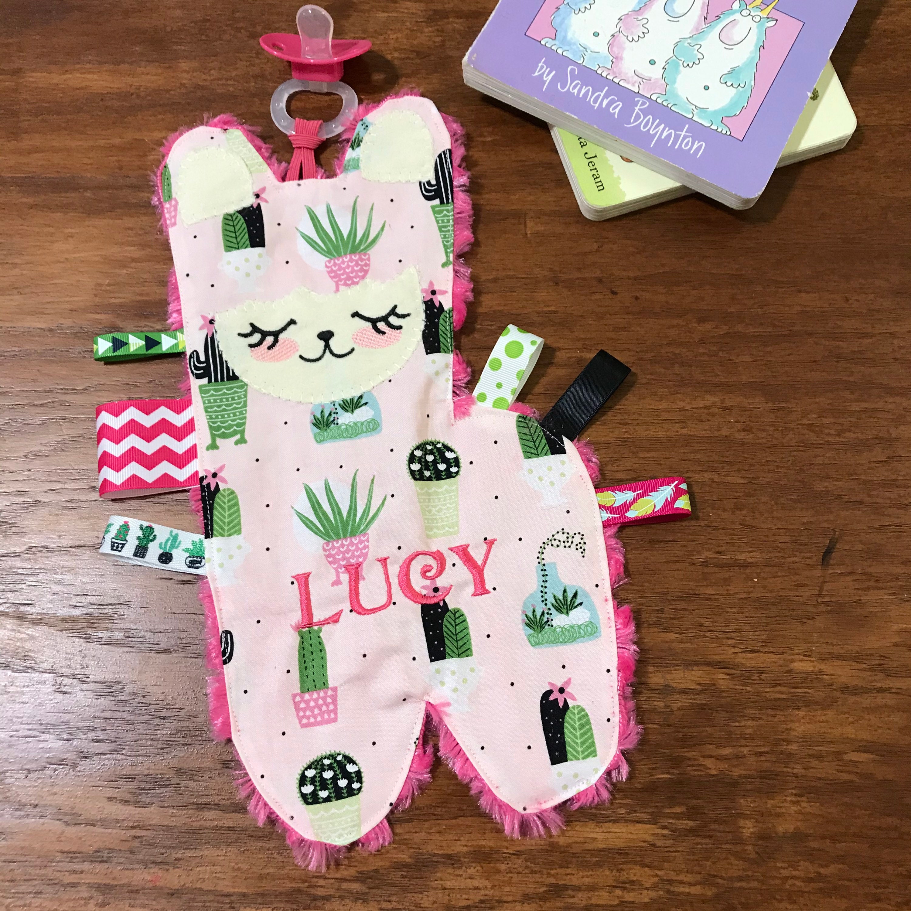 Pink Llama Binky Buddy Lovey Pacifier Holder Alpaca Monogrammed