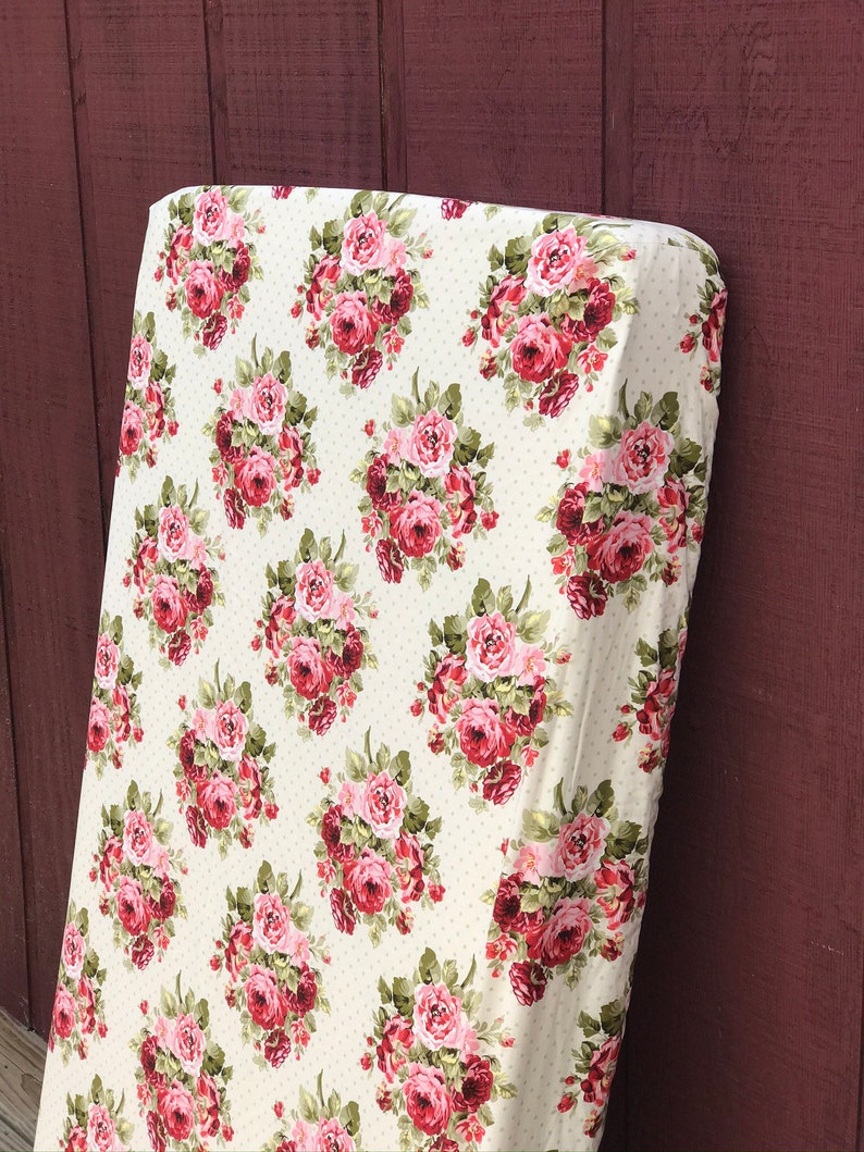 Vintage Rose Crib Sheet Cream Burgundy Floral Crib bedding | Etsy