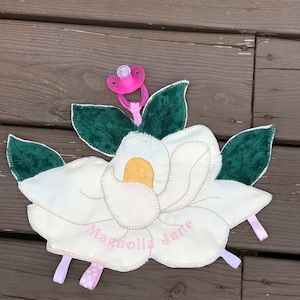 Magnolia Flower Binky Buddy, Lovey Paci Holder, Floral Pacifier Blanket, Flower Security Blanket, Magnolia Blossom baby gifts,