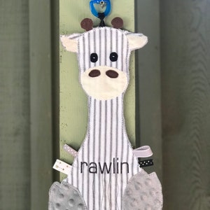 Personalized Giraffe Pacifier Holder: Gray Binky Buddy, Safari Theme
