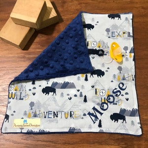 Buffalo Adventure Lovey Binky Blankie, wild buffalo Soothie Mam Pacifier Lovey Blanket, Personalized Pacifier holder, Security blanket,