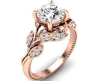 Custom Tulip Flower Engagement Ring 7.00mm 1,25 Carat Diamond Size 14 K Rose Gold or White Gold & Surrounded by Fine Genuine Diamonds Size 7