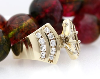Marquise Cut Diamond Semi Mount Engagement Ring Anniversary Ring Diamond Wedding Ring diamond Ladies Ring 14K Yellow Gold Size 7