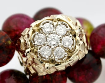 Vintage 14K Yellow Gold Diamond Nugget Ring Set With 7 Brilliant Round Natural Diamonds Refurbished to Look New Size 7.5