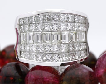 Vintage 18K Emerald & Princess Natural Diamond Engagement Ring Diamond Wedding Ring Ladies Diamond Anniversary Ring L-28