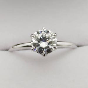 1.25 Carat Brilliant 7mm Round Moissanite Engagement Ring Beautiful 6-Prong Tulip Solitaire Setting Custom Made 14K Rose, White, Yellow Gold image 2