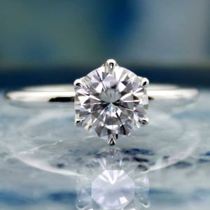 1.25 Carat Brilliant 7mm Round Moissanite Engagement Ring Beautiful 6-Prong Tulip Solitaire Setting Custom Made 14K Rose, White, Yellow Gold image 5