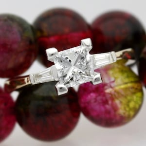 Natural Genuine 1.05 Carat Colorless Princess Cut Classic Vintage Engagement Ring Solitaire Tapered Baguettes 14K Yellow White Gold 6.75 L20