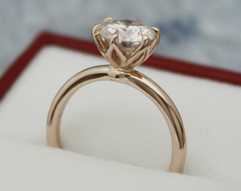 0.80 Carat Stunning 6mm Round Brilliant Moissanite Jewel in a Beautiful 6 Prong Tulip Solitaire Engagement Ring 14K Rose, White, Yellow Gold
