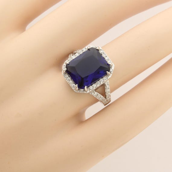 Sterling Silver Ring Rectangular Blue Center Ston… - image 2