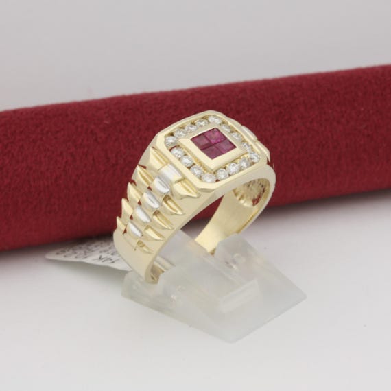 Men’s 14K Yellow Gold Invisible Set Square Natura… - image 3