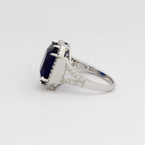 Sterling Silver Ring Rectangular Blue Center Ston… - image 6
