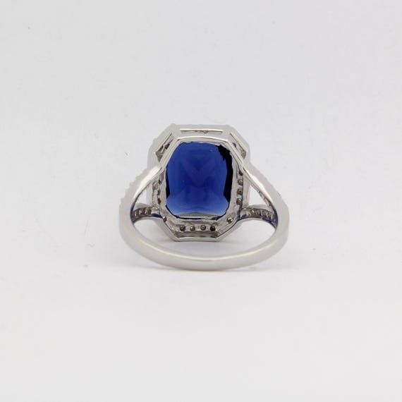Sterling Silver Ring Rectangular Blue Center Ston… - image 5