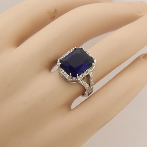 Sterling Silver Ring Rectangular Blue Center Ston… - image 9