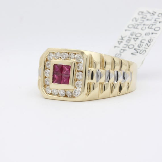 Men’s 14K Yellow Gold Invisible Set Square Natura… - image 6