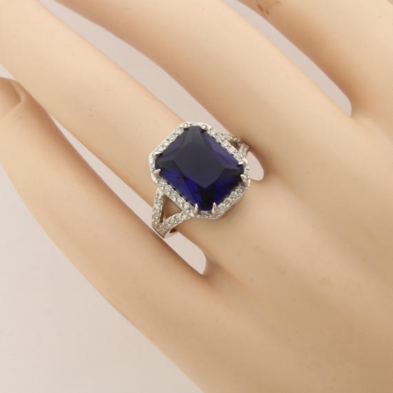Sterling Silver Ring Rectangular Blue Center Ston… - image 8