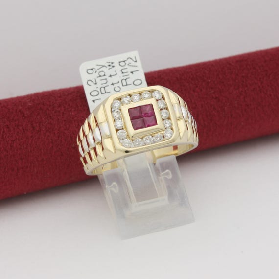 Men’s 14K Yellow Gold Invisible Set Square Natura… - image 2