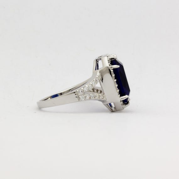 Sterling Silver Ring Rectangular Blue Center Ston… - image 7