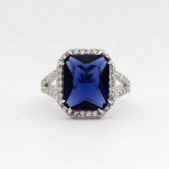 Sterling Silver Ring Rectangular Blue Center Ston… - image 4